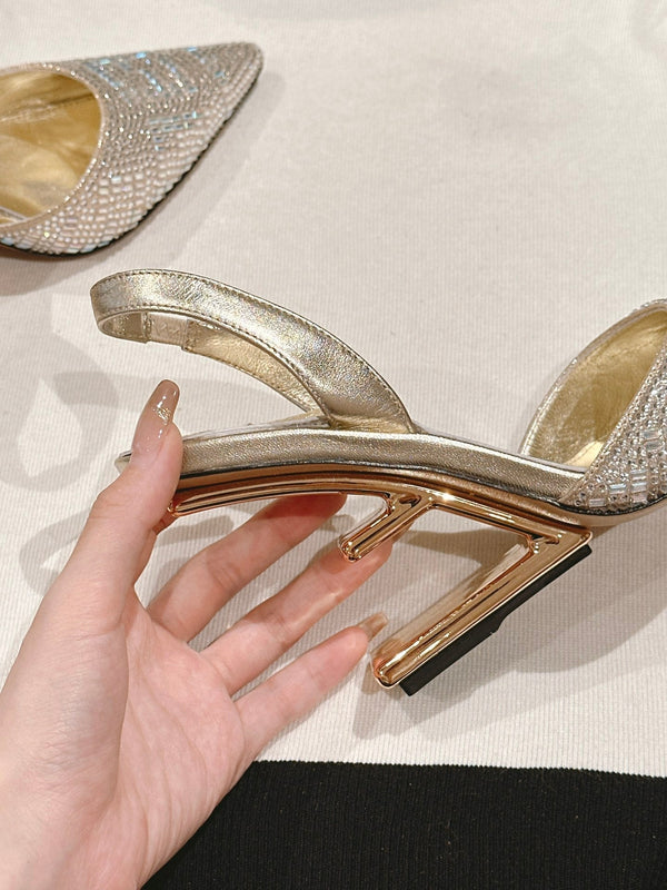 FENDI SANDALI CON TACCO ALTO E PAILLETTES 85MM ORO