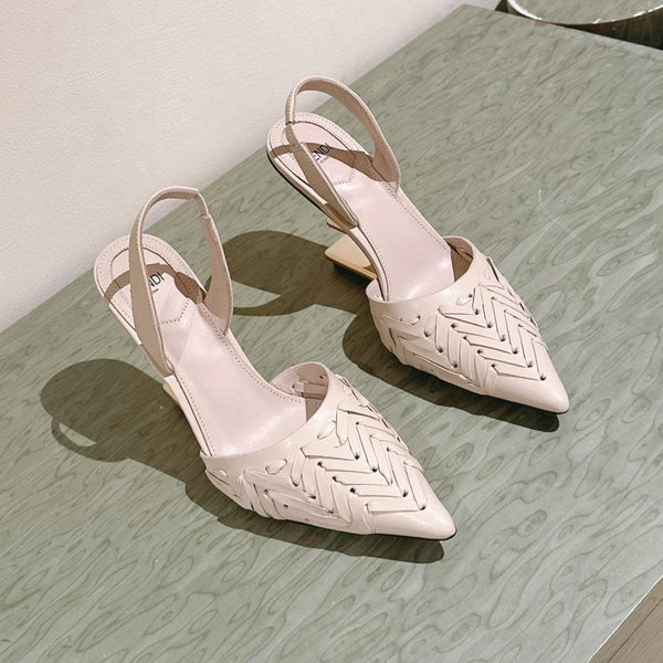 FENDI PRIMA SLINGBACK CON TACCO ALTO 85 MM IN PELLE DI AGNELLO BEIGE E FERRAMENTA ORO