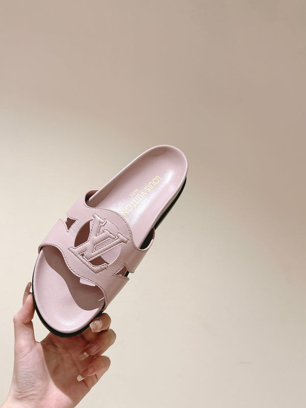 lv sandal isola flat mule light pink calfskin