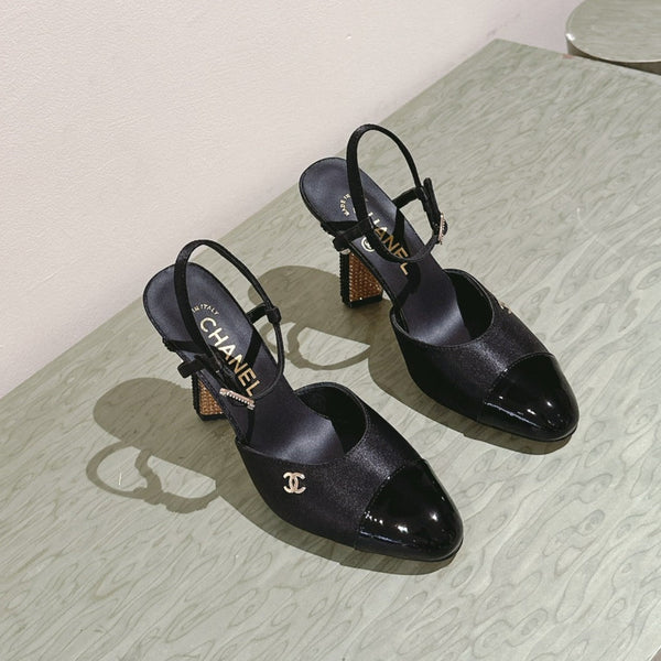 slingback 65 in vitello nero tacco perla