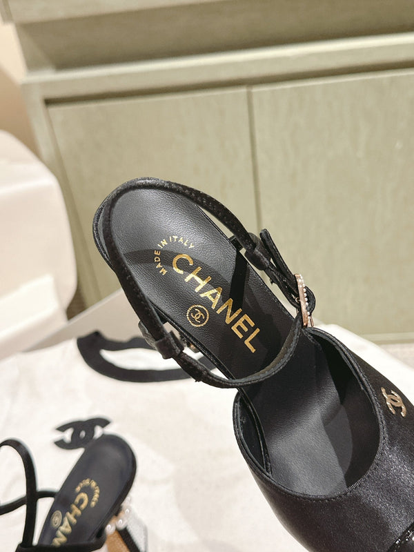 slingback 65 in vitello nero tacco perla