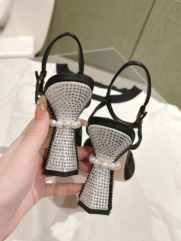 slingback 65 in vitello nero tacco perla