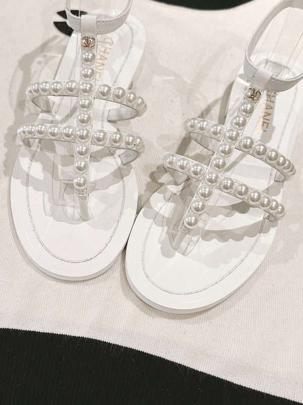 SANDALI CC PEARL ROMAN IN PELLE DI AGNELLO BIANCA