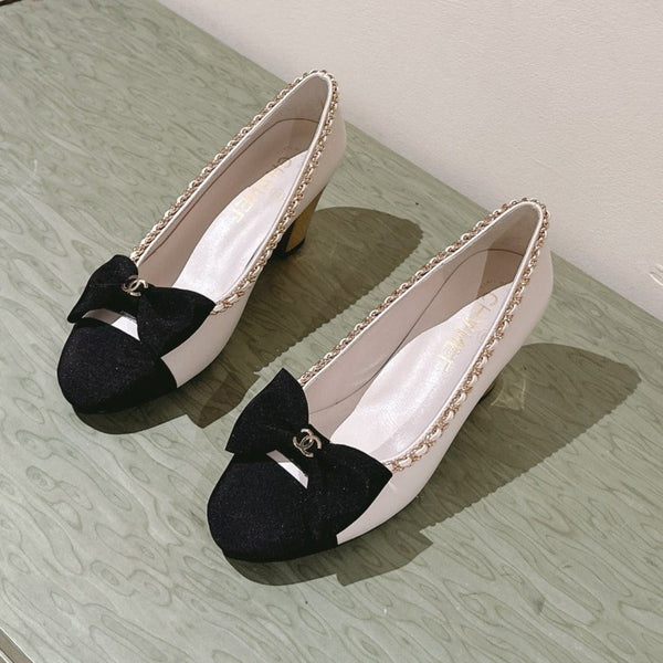 CC HIGH HEELS PELLE DI VITELLO BIANCA E TESSUTO