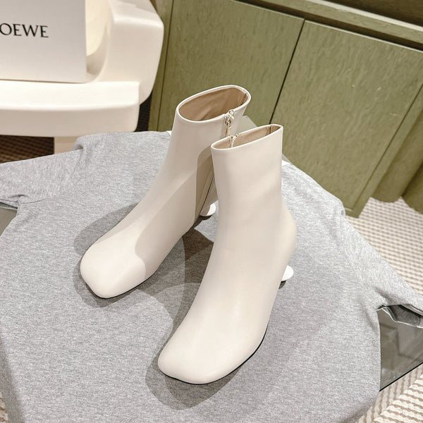 Loewe Round-Toed Boots 55mm White Mixed Sheepskin 448455
