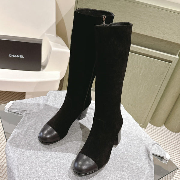 CC 24 FW Knee-High Boots 70mm Black Suede & Cowhide 447187