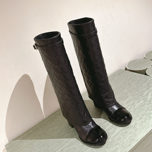 Stivali alti con risvolto CC 24ss 40mm in pelle di pecora trapuntata nera 447476