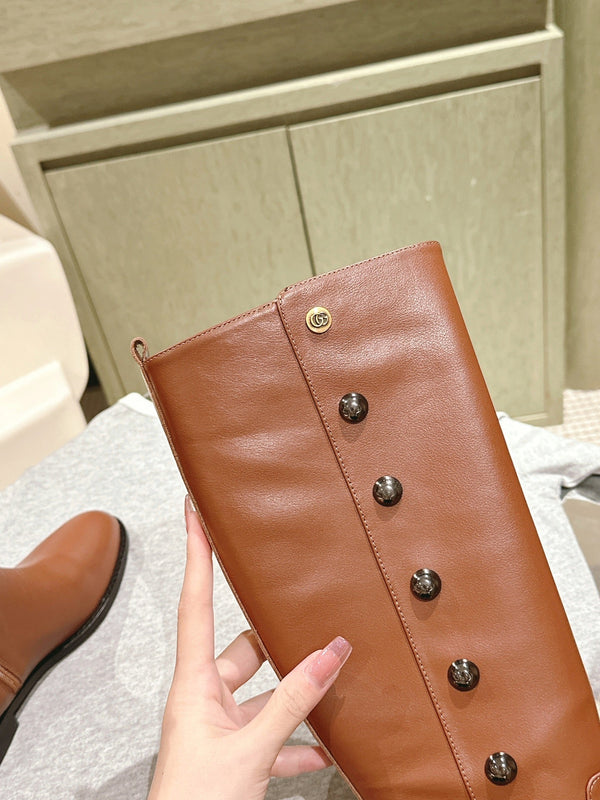 Gucci Button Boots Brown Black Sheepskin 484876