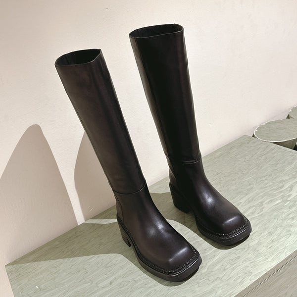 PRA Knee High Boots 55mm in Black Cowhide 449721