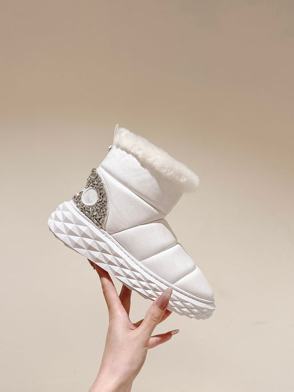 Jimmy Xan Toffee Ankle Boots with Crystals White Shearling Leather 533014