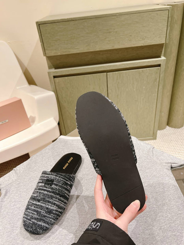 Miu Slide Black mix White Wool Cowhide 445672