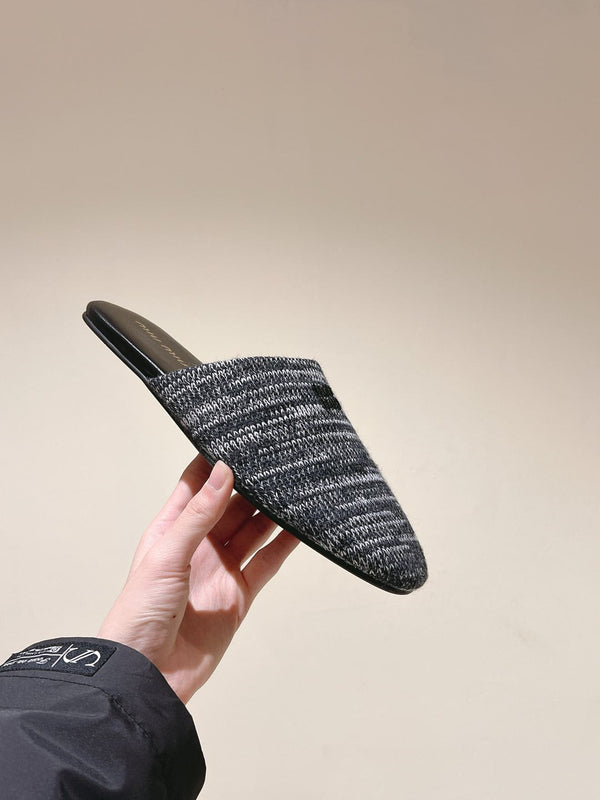 Miu Slide Black mix White Wool Cowhide 445672