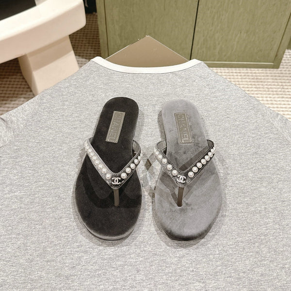 CC 25ss Pearl Thong Sandal Black Mix Grey Velvet 461640