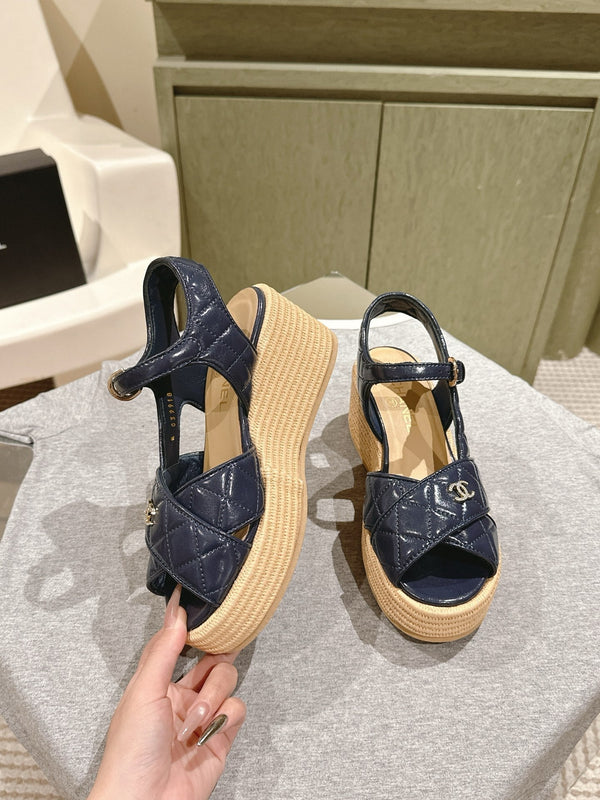 CC 25ss Espadrille Sandals 85mm Charcoal Gray Quited Sheepskin 462239