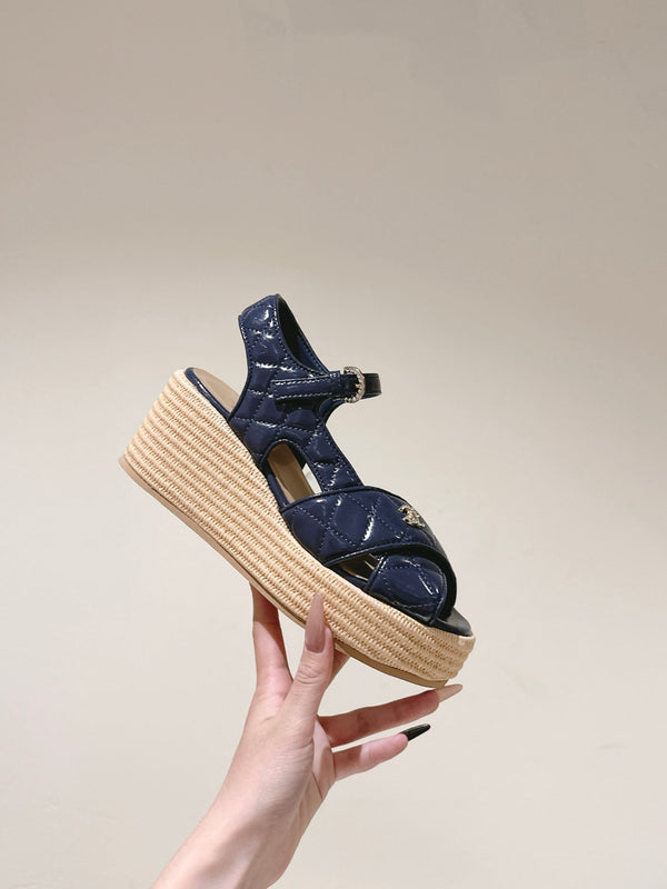 CC 25ss Espadrille Sandals 85mm Charcoal Gray Quited Sheepskin 462239