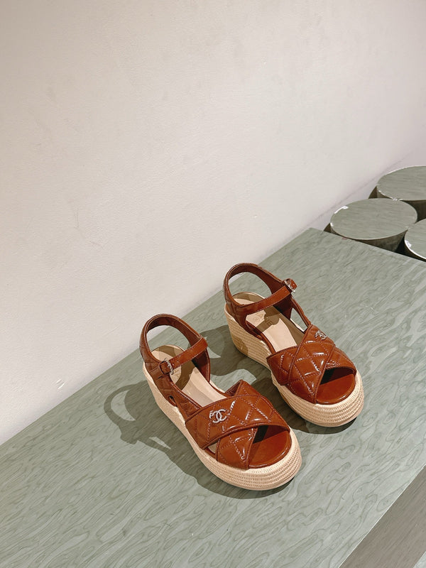 CC 25ss Espadrille Sandals 85mm Caramel Quited Sheepskin 462240