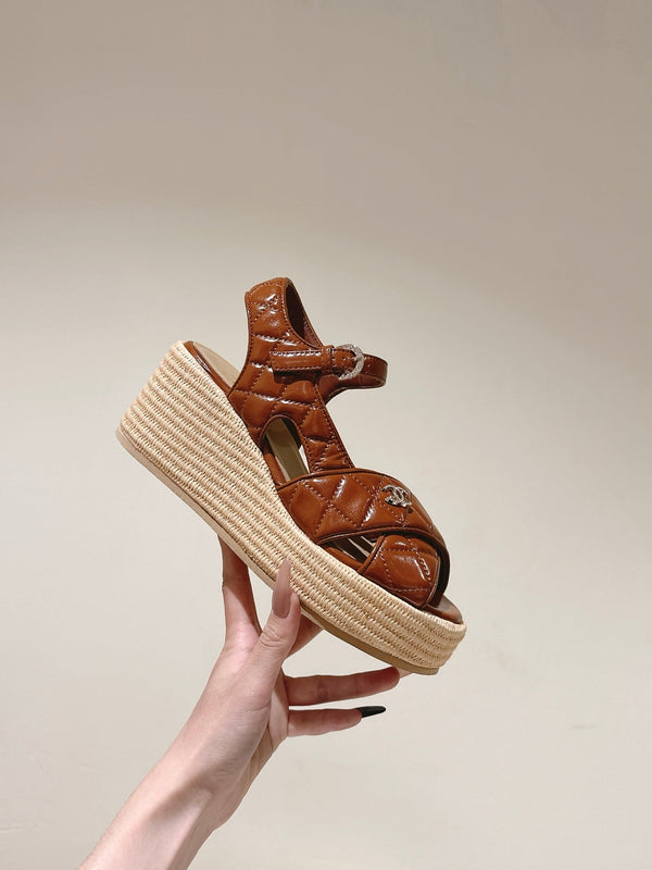 CC 25ss Espadrille Sandals 85mm Caramel Quited Sheepskin 462240
