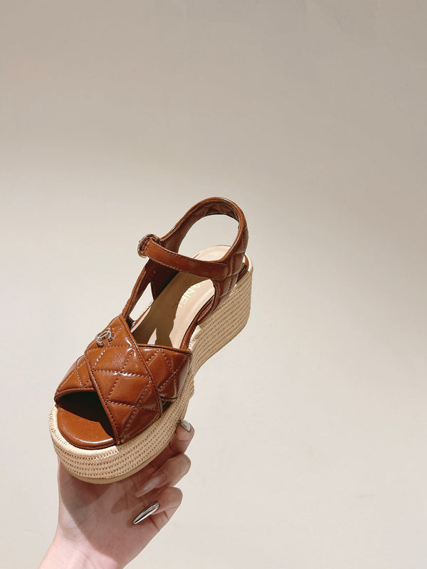 CC 25ss Espadrille Sandals 85mm Caramel Quited Sheepskin 462240