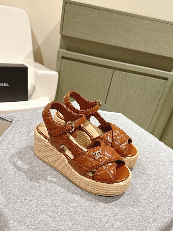 CC 25ss Espadrille Sandals 85mm Caramel Quited Sheepskin 462240