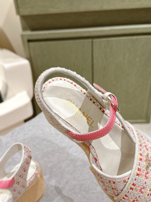 CC 25ss Espadrille Sandals 85mm Pink Colorful Tweed Cowhide 462247