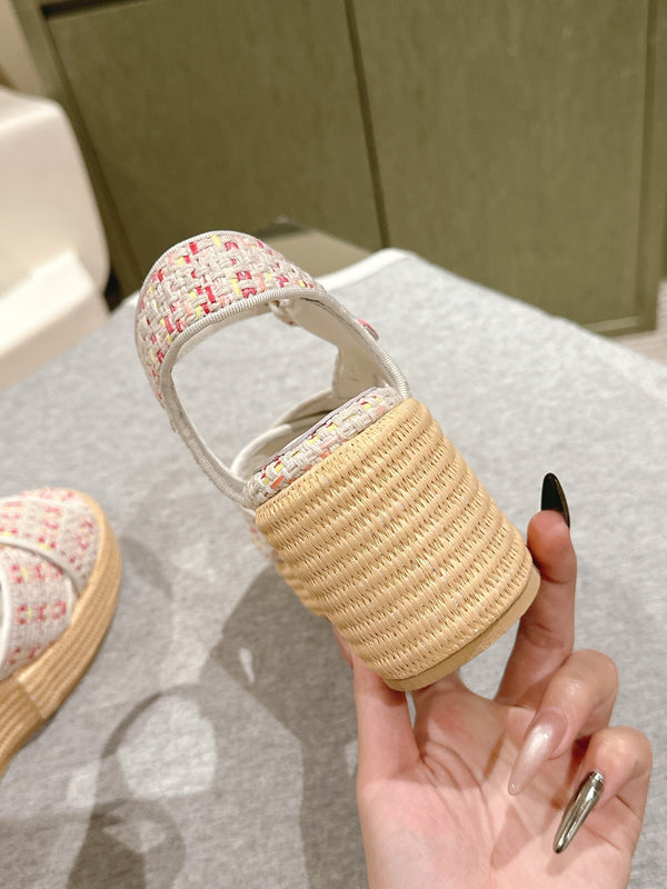 CC 25ss Espadrille Sandals 85mm Pink Colorful Tweed Cowhide 462247