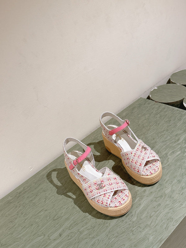 CC 25ss Espadrille Sandals 85mm Pink Colorful Tweed Cowhide 462247