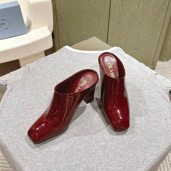 PRA 2026S Mule à talon 75 Cuir verni rouge foncé 657676