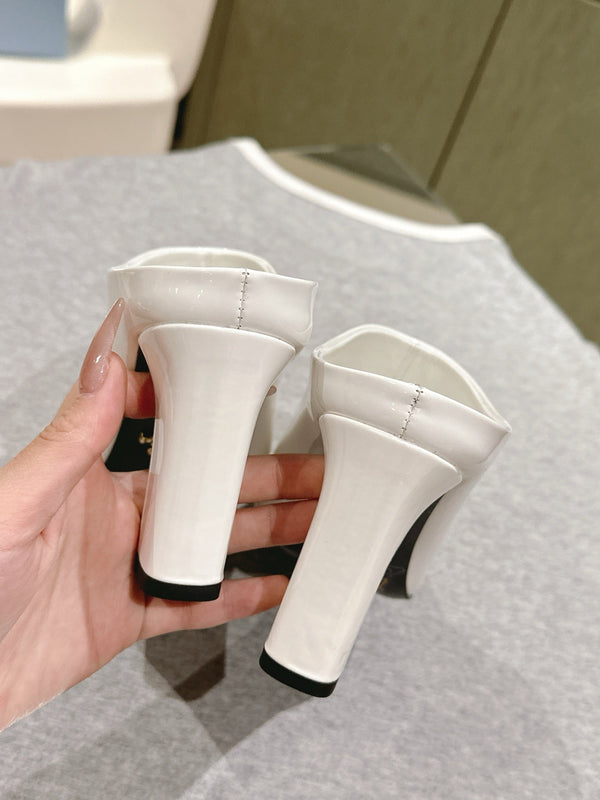 Prada Mules 85mm White Patent Leather 449619