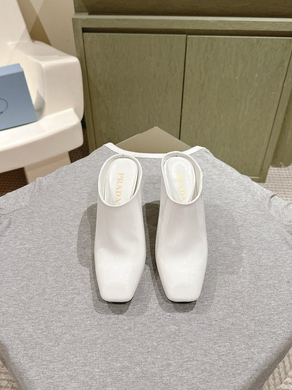 Prada Mules 85mm White Patent Leather 449619