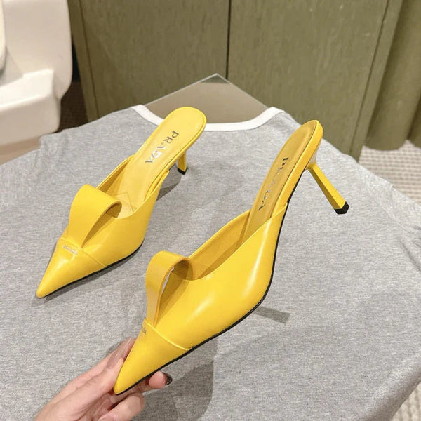 PRA 2026S Mule à talon haut 80 Cuir de mouton jaune 657668