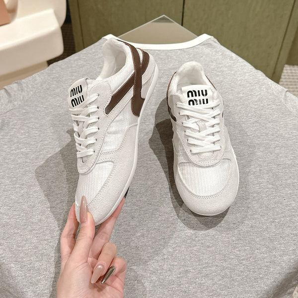 Miu Gymnasium Sneakers Brown White Technical Fabric & Suede 445725