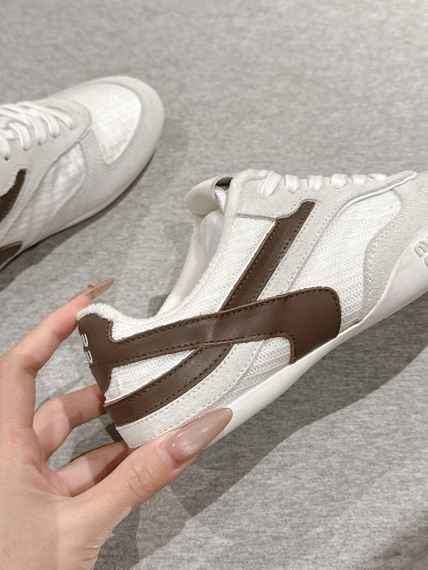 Miu Gymnasium Sneakers Brown White Technical Fabric & Suede 445725