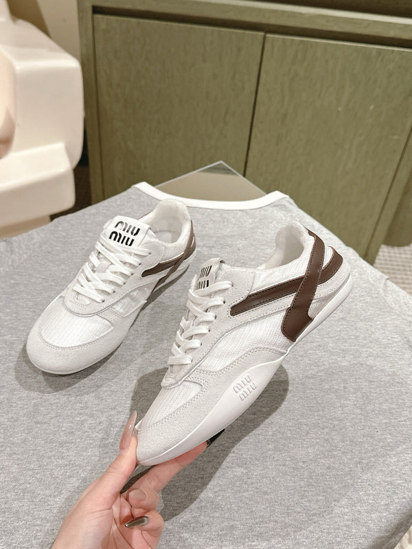 Miu Gymnasium Sneakers Brown White Technical Fabric & Suede 445725