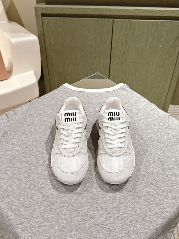 Miu Gymnasium Sneakers Brown White Technical Fabric & Suede 445725