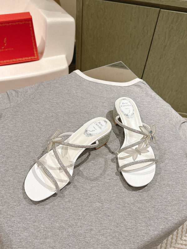 RC 25C Butterfly Diamond Sandals 4.5cm White Silk Rhinestones 268074