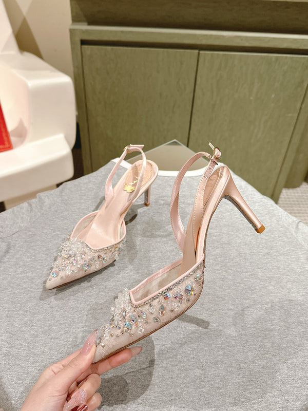 RC 25 Diamond Lace High Heeled Sandals Pink Nude Sheepskin 268056