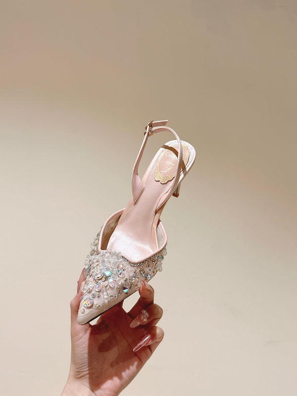 RC 25 Diamond Lace High Heeled Sandals Pink Nude Sheepskin 268056