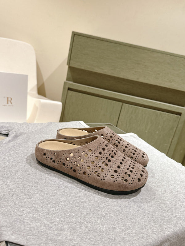 The Row 25ss Perforated Mule 20mm Taupe Suede 451270
