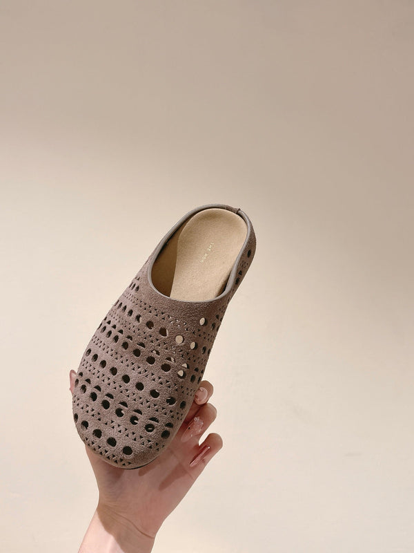 The Row 25ss Perforated Mule 20mm Taupe Suede 451270