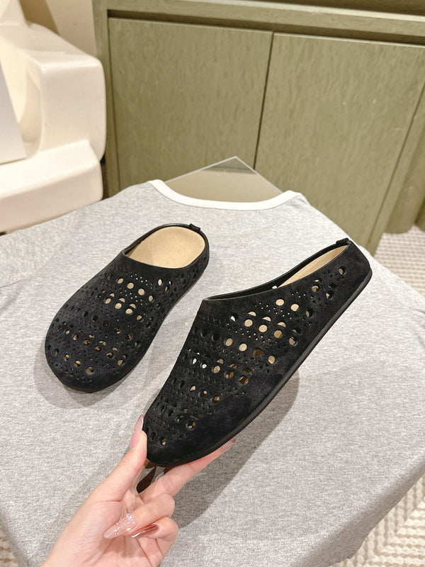 The Row 25ss Perforated Mule 20mm Black Suede 451273