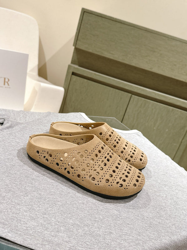 The Row 25ss Perforated Mule 20mm Beige Suede 451272