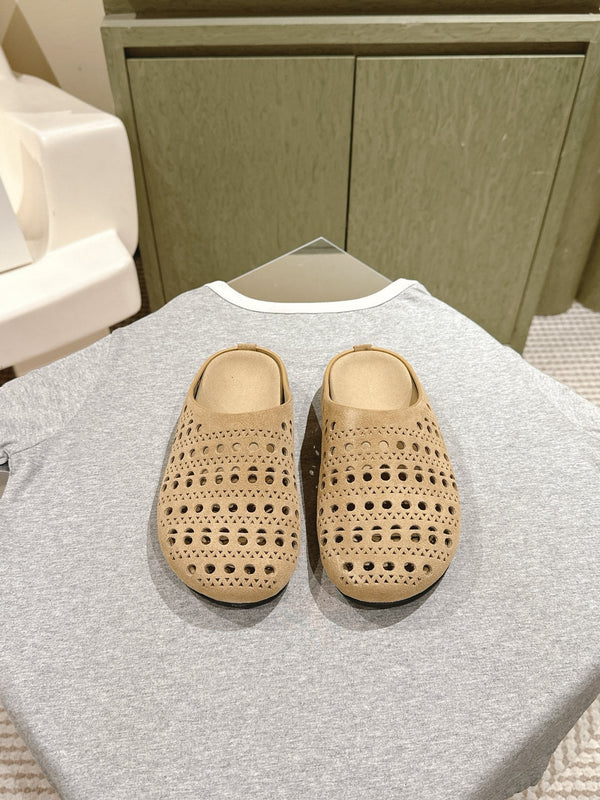 The Row 25ss Perforated Mule 20mm Beige Suede 451272