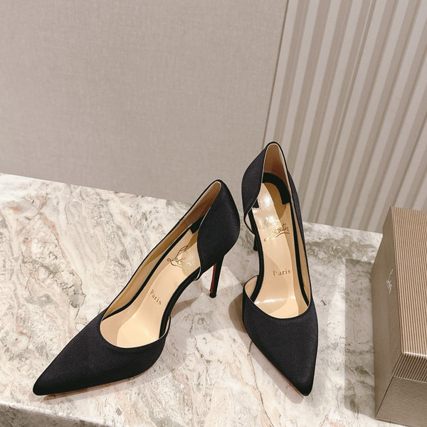 CL 25s Iriza Pumps 95mm Black Satin Leather 446683