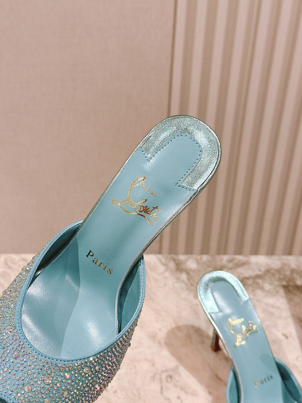 CL 25s Me Dolly Sandal Mule Heel Pump 85mm Blue Sheepskin 446689