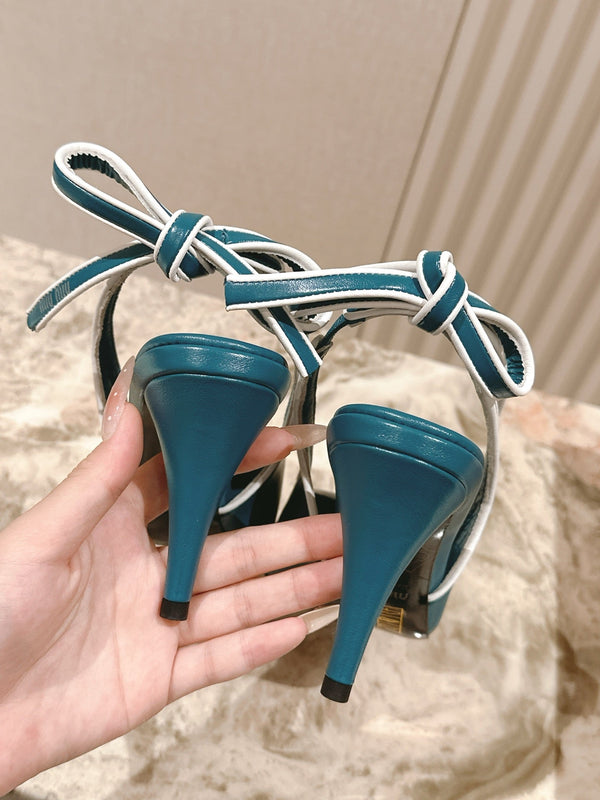 Miu Mordoré Pointed Toe Slingback Pumps 85mm Blue-teal Cowhide Sheepskin 445787