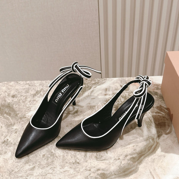 Miu Mordoré Pointed Toe Slingback Pumps 85mm Black Cowhide Sheepskin 445788
