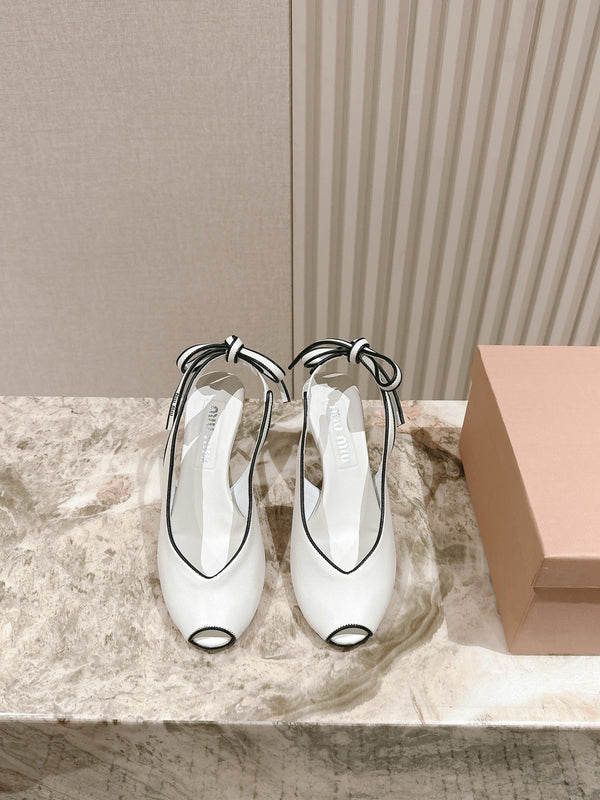 Miu Mordoré Slingback Pumps 85mm White Cowhide Sheepskin 445791