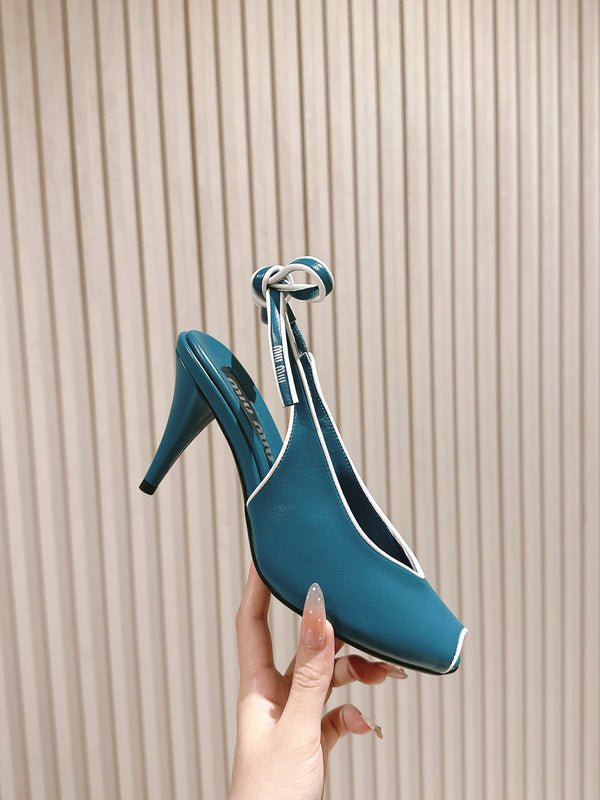 Miu Mordoré Slingback Pumps 85mm Blue-teal.Cowhide Sheepskin 445792