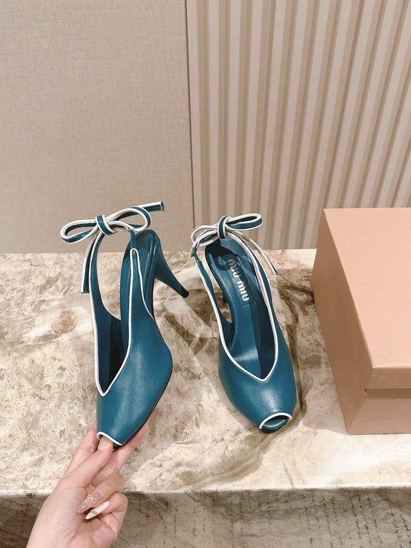 Miu Mordoré Slingback Pumps 85mm Blue-teal.Cowhide Sheepskin 445792