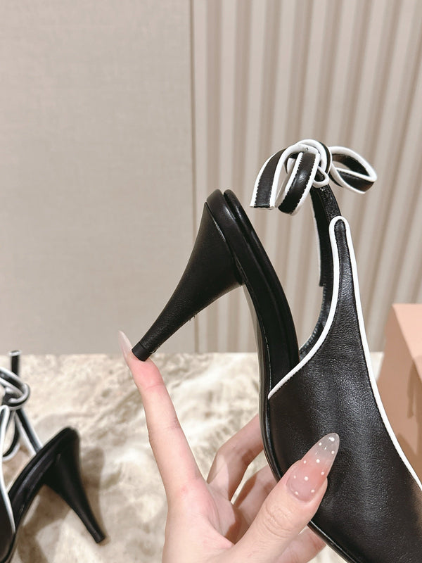Miu Mordoré Slingback Pumps 85mm Black Cowhide Sheepskin 445793